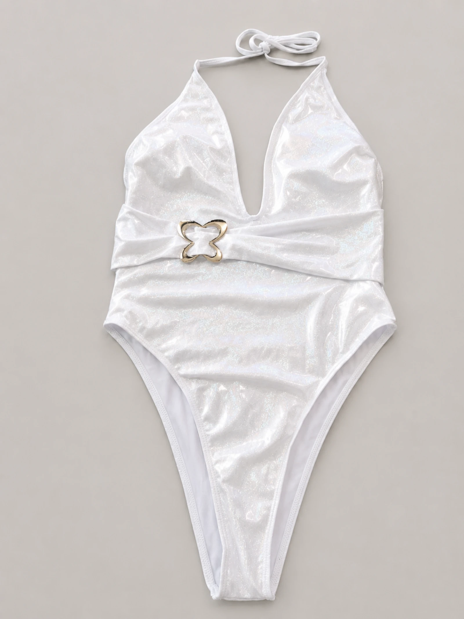 Maillot de bain argenté brillant avec ceinture – photo 2